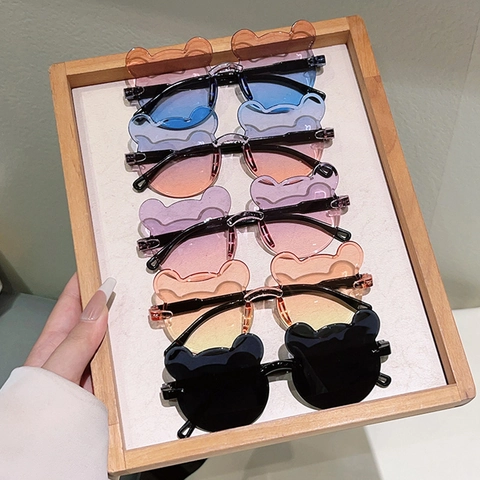 Kids Sunglasses PC Bear Ear Shape Gradient Lens Fashionable Cute Cartoon Style For Party Beach Travel UV400 Protection