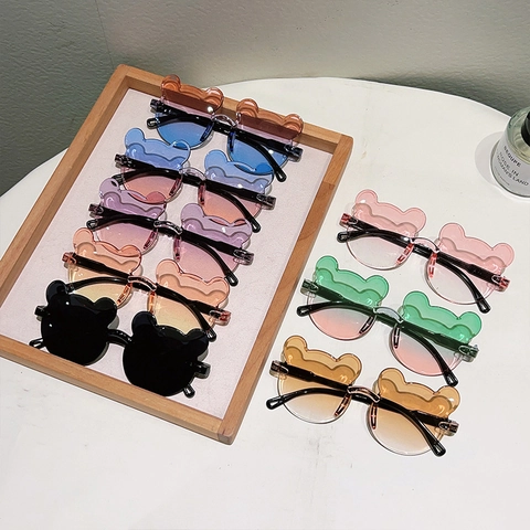 Kids Sunglasses PC Bear Ear Shape Gradient Lens Fashionable Cute Cartoon Style For Party Beach Travel UV400 Protection
