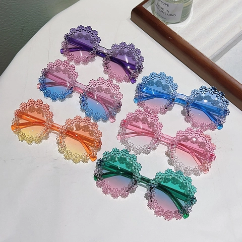 Lunettes De Soleil Enfants Marguerite Fleur Monture Ronde Verres Dégradés PC Mignon Plage Hawaï Fête Pour Filles