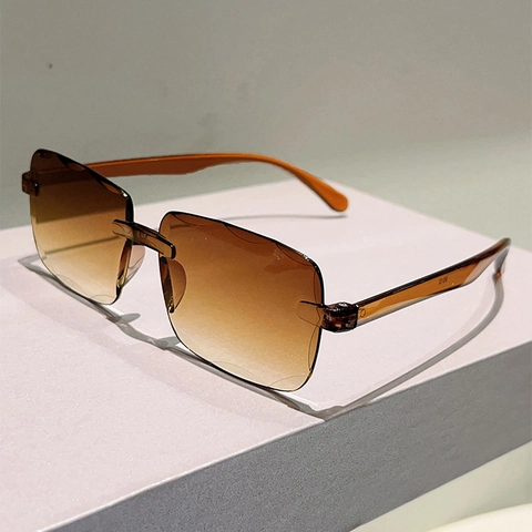 Gafas De Sol Rectangulares Sin Montura Protección UV400 Lentes PC Degradadas Moda Hip Hop Para Mujeres Hombres