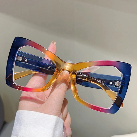 Occhiali Da Vista Cat Eye Oversize Montatura A Farfalla PC Anti Luce Blu Decorativo Sfumato Dettaglio Trama Metallo Donne