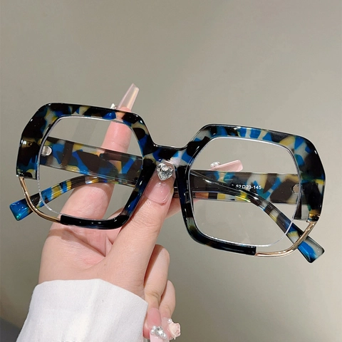 Occhiali Anti Luce Blu Donna Montatura Esagonale Irregolare PC Metallo Cuore Strass Moda Retrò Occhiali Ottici