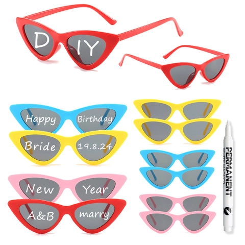 Occhiali Da Sole Cat Eye Alla Moda Con Pennarello Bianco DIY Per Festa Di Matrimonio Moda PC Plastica Retro UV400 Donna
