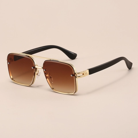 Aviator Sunglasses Metal Frame Double Bridge Flat Top UV400 Protection Square Large Frame Fashion Men Eyewear