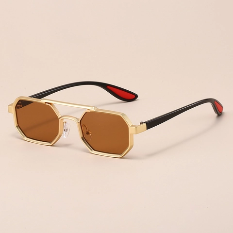 Retro Sechseckige Sonnenbrille Metallrahmen Doppelsteg UV-Schutz Mode Hip Hop Unisex Trendig
