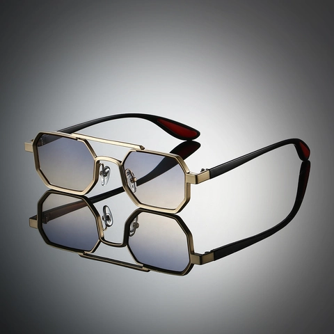 Retro Sechseckige Sonnenbrille Metallrahmen Doppelsteg UV-Schutz Mode Hip Hop Unisex Trendig