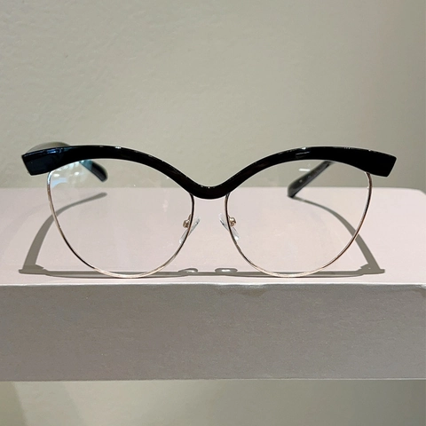 Occhiali Vintage Cat Eye Mezza Montura Anti Luce Blu PC Metallo Design Ondulato Moda Occhiali Decorativi Donna