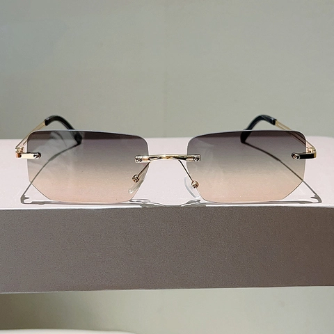 Randloze Vierkante Zonnebril Met Verloopglazen UV400 Bescherming Metalen Poten Mode Brillen Voor Dames