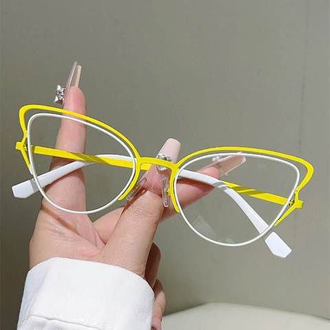 Cat Eye Anti Blue Light Glasses Metal Frame Double Layer Spliced Color Trendy Butterfly Eyewear For Women Men