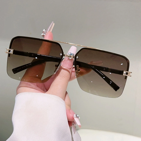 Quadratische Sonnenbrille Randlos Metall Doppelsteg UV400 Verlaufsgläser Mode Vintage Unisex