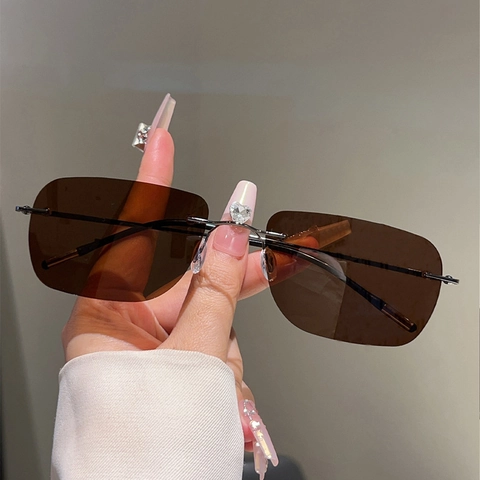 Occhiali Da Sole Polarizzati Senza Montura Telaio In Metallo Protezione UV400 Rettangolo Moda Per Uomini E Donne