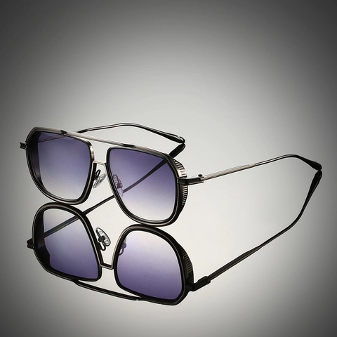 Vintage Square Sunglasses Metal Frame Double Bridge Geometric Gradient Lens UV400 Protection Fashionable Punk Eyewear Unisex