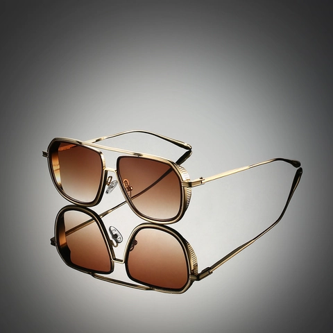 Vintage Square Sunglasses Metal Frame Double Bridge Geometric Gradient Lens UV400 Protection Fashionable Punk Eyewear Unisex