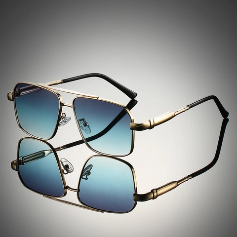 Occhiali Da Sole Aviator Quadrati Montatura In Metallo Doppio Ponte Lenti Sfumate Protezione UV400 Stile Rétro