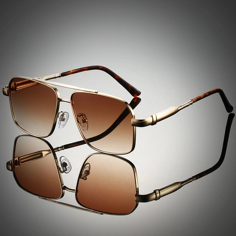 Occhiali Da Sole Aviator Quadrati Montatura In Metallo Doppio Ponte Lenti Sfumate Protezione UV400 Stile Rétro