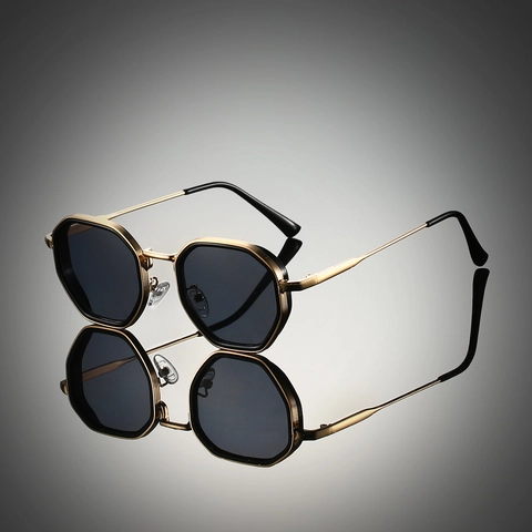 Polygonal Steampunk Sunglasses Metal Frame Octagonal UV400 Protection Trendy Eyewear For Men Women