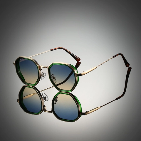 Polygonal Steampunk Sunglasses Metal Frame Octagonal UV400 Protection Trendy Eyewear For Men Women