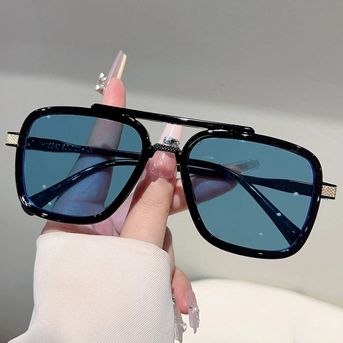 Occhiali Da Sole Quadrati Oversize Doppio Ponte Retro Moda Montatura PC Protezione UV400 Unisex