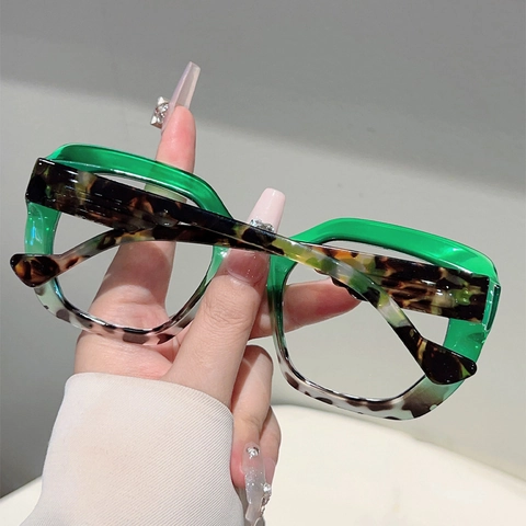 Polygon Cat Eye Anti Blue Light Glasses Leopard Print PC Frame Retro Fashion Clear Lens Eyewear For Women Daily Accessory