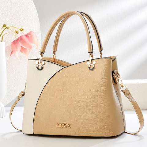 Sac À Main Femme En Cuir PU Grainé Élégant Sac Bandoulière Color Block Grande Capacité Sacoche De Voyage Casual