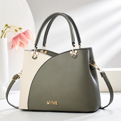 Sac À Main Femme En Cuir PU Grainé Élégant Sac Bandoulière Color Block Grande Capacité Sacoche De Voyage Casual