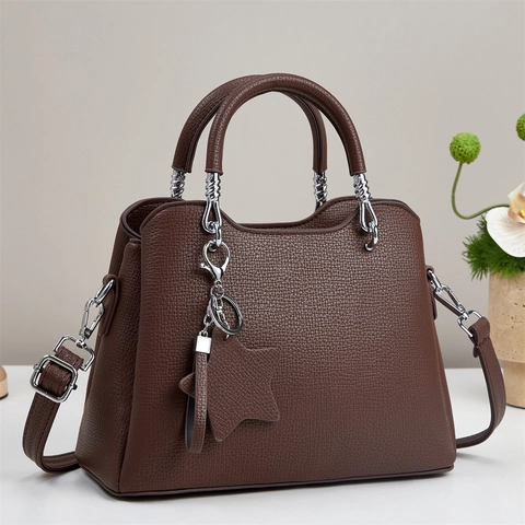 Women Large Capacity Handbag Lychee Texture PU Leather Shoulder Crossbody Bag Fashion Macaron Tote With Star Charm
