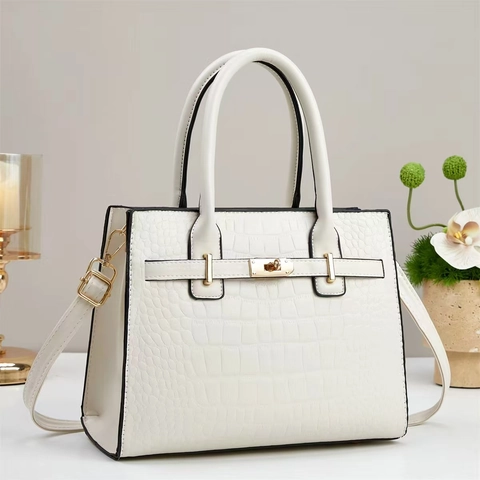 Elegant Crocodile Pattern PU Leather Handbag Structured Top Handle Bag With Gold Hardware Detachable Strap Shoulder Bag Women