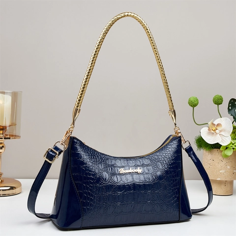 Damen Luxus Handtasche PU Leder Krokodilmuster Goldner Metallgriff Elegante Umhängetasche Crossbody Bag Für Büro Alltag