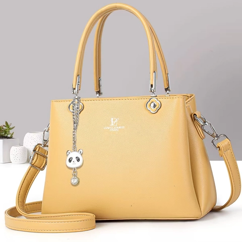 Borsa A Mano In Pelle PU Trama Litchi Con Pendente Panda Borsa A Tracolla Da Donna Grande Capacità Minimalista