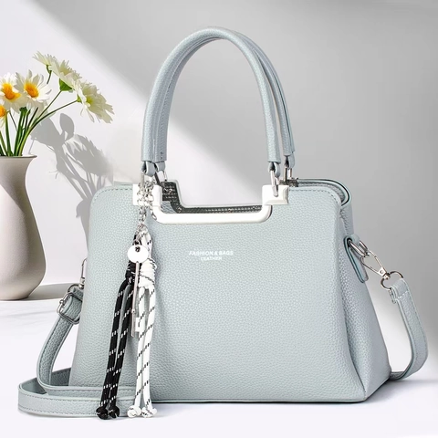 Women Pebbled PU Leather Handbag Fashion Tote Crossbody Bag With Detachable Strap And Woven Rope Charm Elegant Versatile