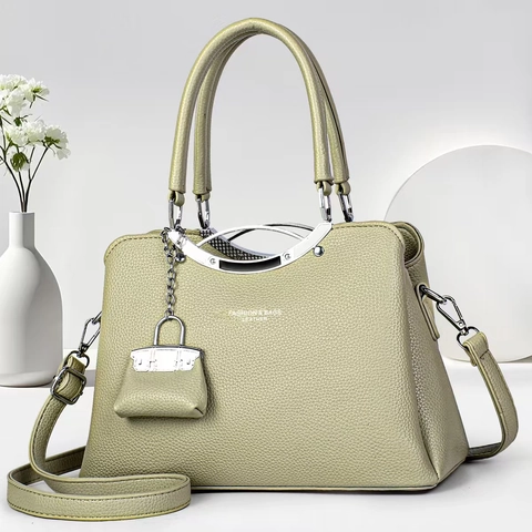 Borsa Da Donna Moda Motivo Litchi Pelle PU Borsa A Tracolla Manico In Metallo Mini Ciondolo Elegante Quotidiana Versatile