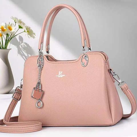 Sac À Main Femme En Cuir PU Grainé Élégant Sac À Bandoulière Avec Pendentif Serrure Argentée Style Rétro Chic