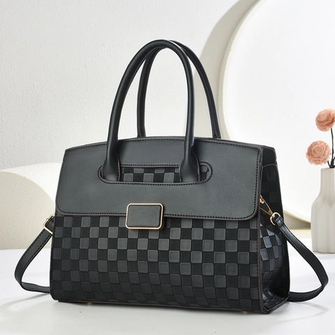 Schicke PU Leder Handtasche Mit Schachbrettmuster Große Kapazität Tragetasche Mit Abnehmbarem Schultergurt Damen Tasche