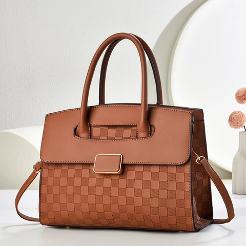 Schicke PU Leder Handtasche Mit Schachbrettmuster Große Kapazität Tragetasche Mit Abnehmbarem Schultergurt Damen Tasche