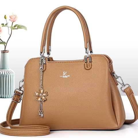 Sac À Main Pour Femme En Cuir PU Grain Litchi Avec Pendentif Fleur Et Bandoulière Réglable Pour Usage Quotidien