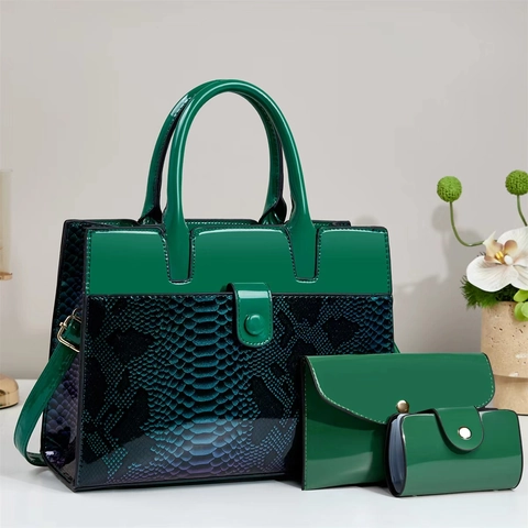 Damen Handtasche Schultertasche Umhängetasche Clutch Kartenhalter Lackleder PU Schlangenmuster Geprägt Groß Elegant