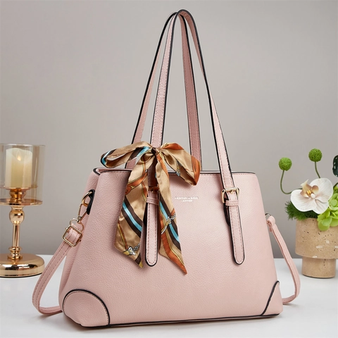 Sac À Main Fourre-Tout Pour Femmes En Cuir PU Avec Foulard En Satin Et Bandoulière Amovible Grande Capacité Pour Travail