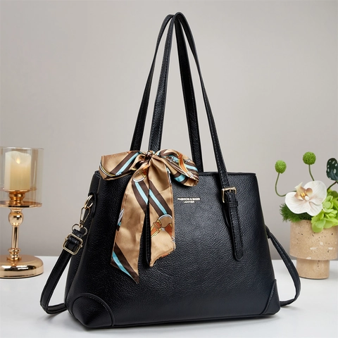 Sac À Main Fourre-Tout Pour Femmes En Cuir PU Avec Foulard En Satin Et Bandoulière Amovible Grande Capacité Pour Travail
