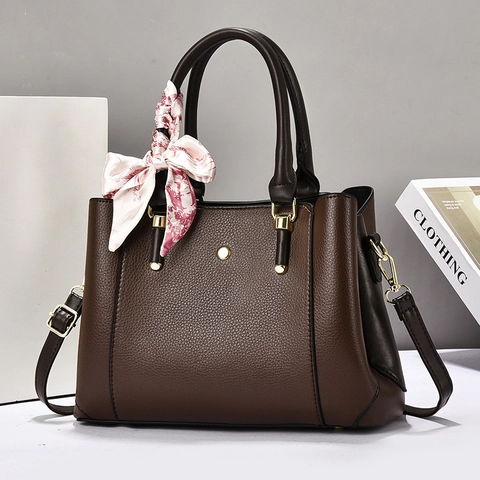 Mode Damen Lychee Narben PU Leder Handtasche Mit Satin Schal Große Kapazität Schulter Crossbody Tote Bag Für Alltag Street