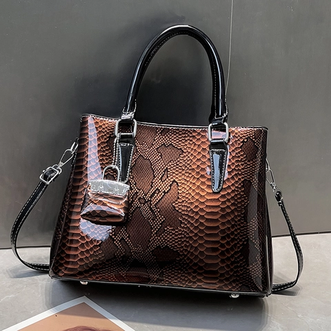 Bolso De Mano De Cuero PU Con Estampado De Serpiente Bolso De Hombro Elegante Retro Color Contrastado Con Mini Colgante