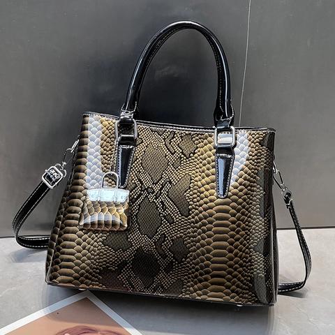 Bolso De Mano De Cuero PU Con Estampado De Serpiente Bolso De Hombro Elegante Retro Color Contrastado Con Mini Colgante