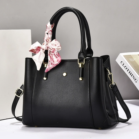 Mode Damen Lychee Narben PU Leder Handtasche Mit Satin Schal Große Kapazität Schulter Crossbody Tote Bag Für Alltag Street