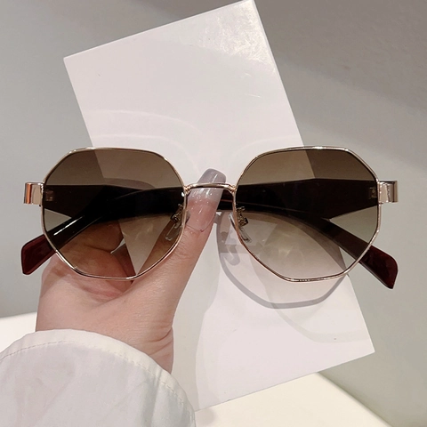 Lunettes De Soleil Polygonales Mode Monture Métal Protection UV400 Moderne Octogonale Femmes Luxe Minimaliste