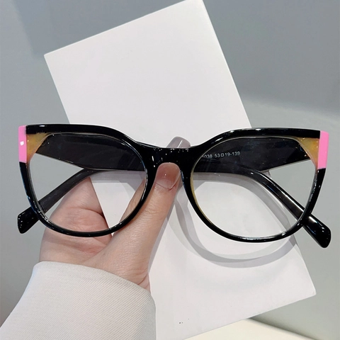 Übergroße Katzenaugen Brillengestelle Mode Farbblock Anti Blaulicht PC Transparente Klare Linse Brillen Damen