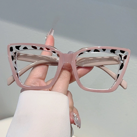 Women Cat Eye Anti Blue Light Optical Glasses Frame Retro Leopard Print PC Fashion Square Plain Eyewear