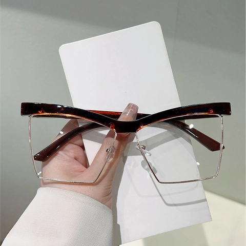 Occhiali Da Vista Quadrati Occhio Di Gatto Per Donne Montatura Plastica Metallo Grande Anti Luce Blu Moda Retrò
