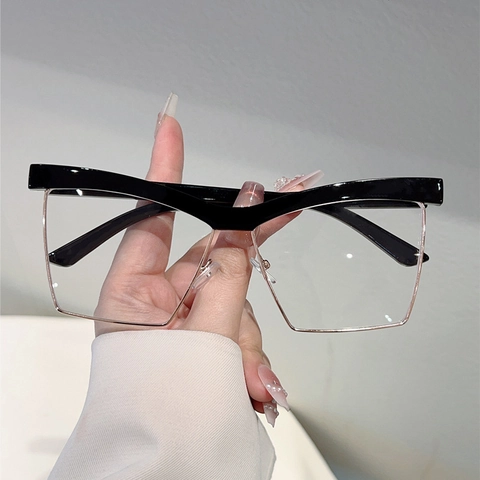 Occhiali Da Vista Quadrati Occhio Di Gatto Per Donne Montatura Plastica Metallo Grande Anti Luce Blu Moda Retrò