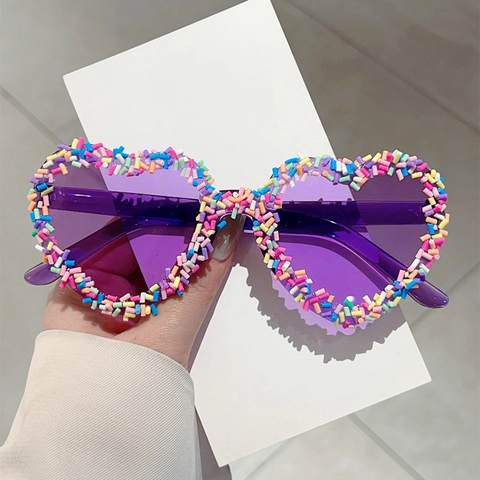 Occhiali Da Sole A Forma Di Cuore Con Decorazione Di Zuccherini Colorati Protezione UV400 Occhiali Da Festa Per Donna