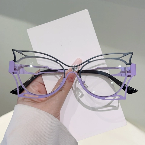 Occhiali Montatura In Metallo Farfalla Cava Lenti PC Filtro Luce Blu Ottica Decorativa Moda Donna Strass