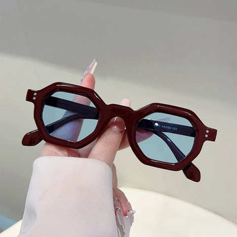 Vintage Geometric Polygon Sunglasses PC Frame UV400 Protection Rivet Decor Fashion Travel Eyewear For Men Women